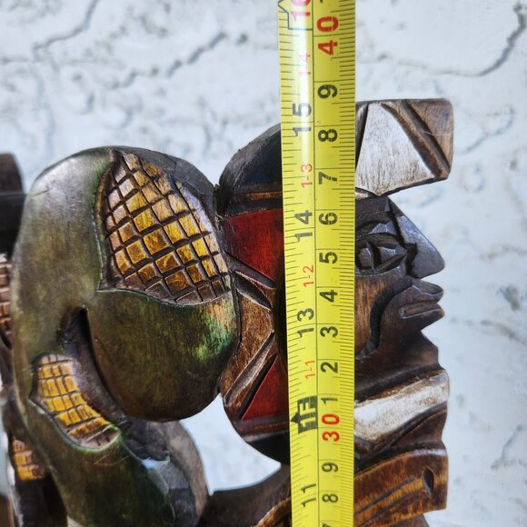 Hand-Carved Mayan Aztec Wooden Mask Tribal Wall Art with Snake, Jaguar & Warrior - Picture 9 of 16